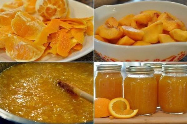 le processus de fabrication de la confiture de pêches et d'oranges