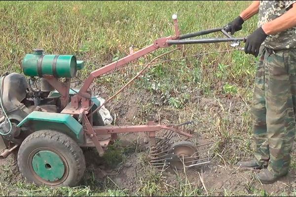 un homme avec un tracteur à conducteur marchant dans un jardin