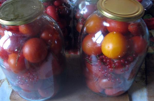 มะเขือเทศกับลูกเกดแดงในขวด