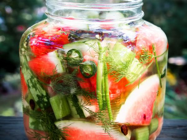pastèques salées aux herbes