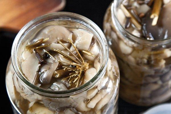 เห็ดนางรมหมักกับผักชีลาว