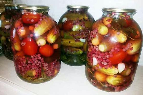 มะเขือเทศกับลูกเกดแดงและแตงกวา