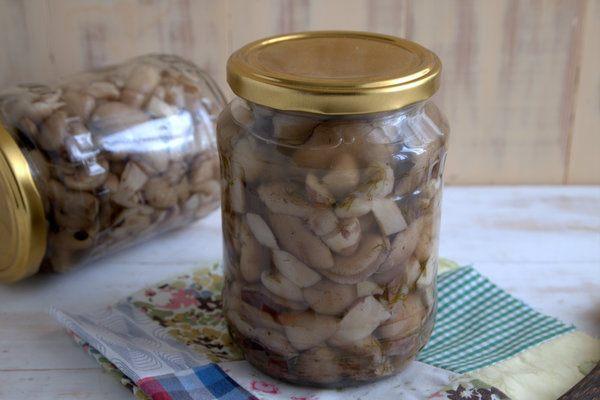 champignons au beurre en bocaux sur la table