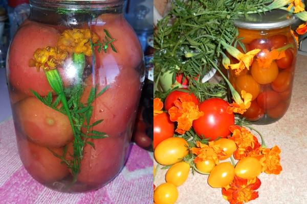 Tomates aux soucis en bocaux